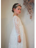 Long Sleeves Ivory Lace Vintage Flower Girl Dress